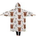 thumbnail image 2 of Oversized Wearable Blanket Hoodie,White Highland Cow Hat Dress Pattern Sherpa Blanket Hoodie with Super Pockets,Super Warm Fuzzy Pullover for Women & Men, 2 of 6