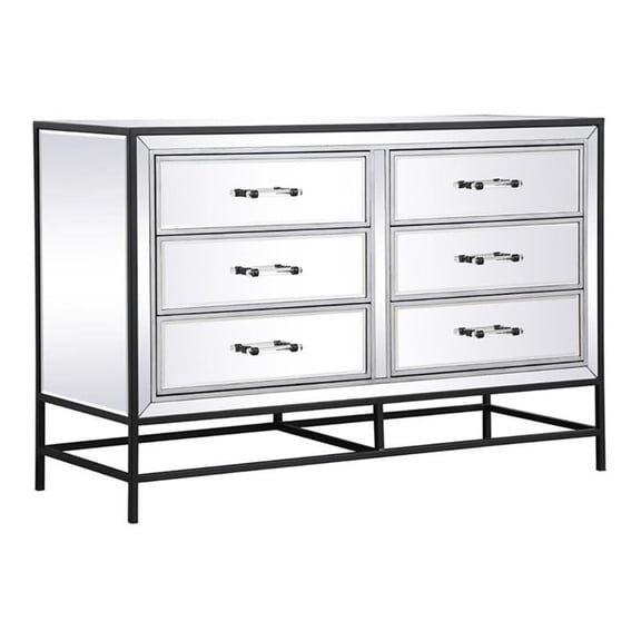 Elegant Decor Beau 34" Metal Acrylic and MDF Mirrored 5-Drawer Chest in Black
