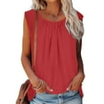 thumbnail image 5 of Sijiajgjfu Women Cotton Linen Tank Tops Casual Pleated Sleeveless Shirts Lightweight Crew Neck Loose Fit Summer Beach Solid Color Top Red XL, 5 of 8