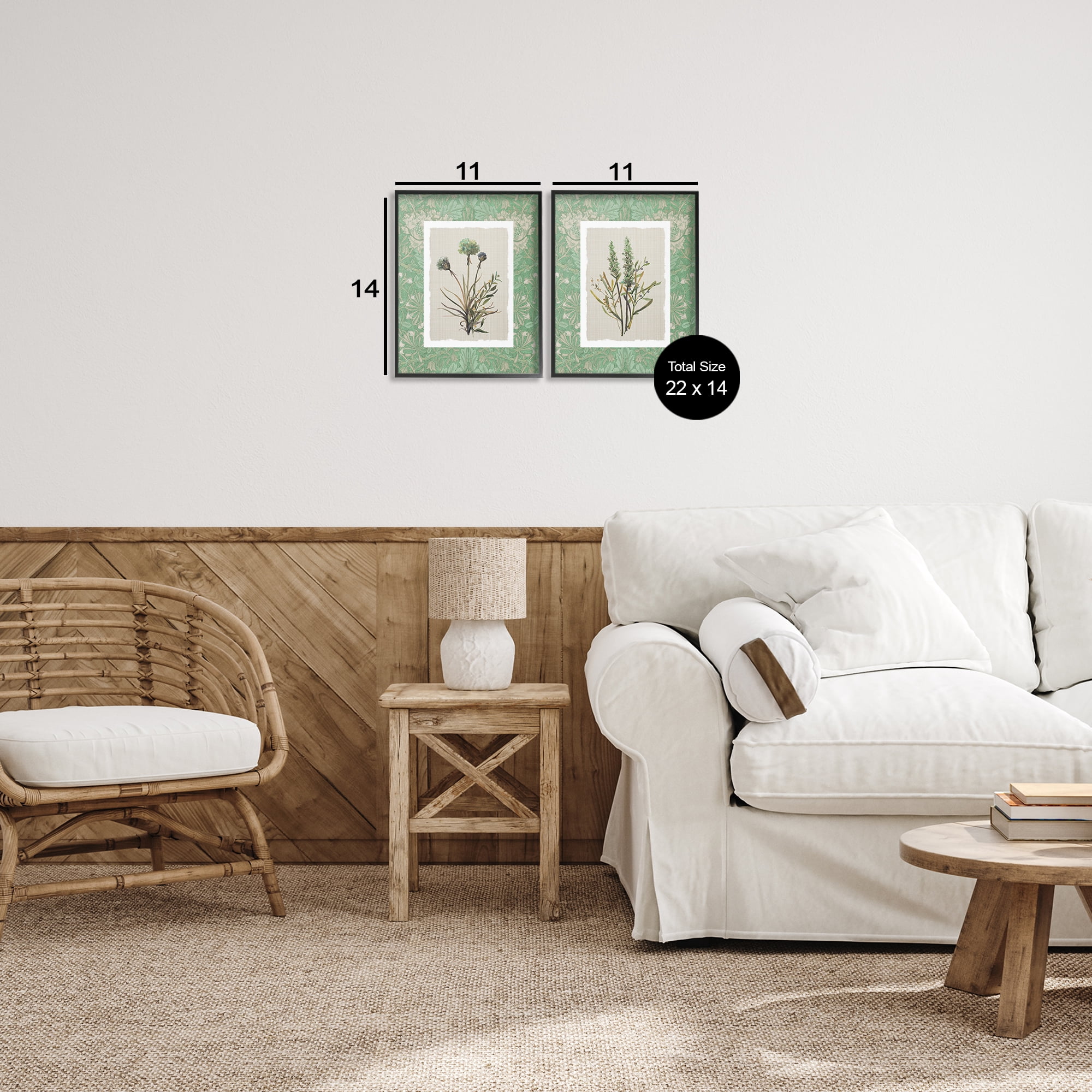 Stupell Industries Green Tone Herbal Blooms 2 Piece Black Framed Giclee Art Set, design by Carol Robinson