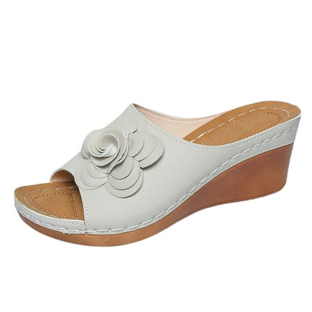 

YUHAOTIN High Heel Cowboy Boots Ladies Flower Sandal Slippers Summer Slope Heel Fish Mouth Casual Roman High Heel Sandal Slippers Womens High Heels Pumps Arch Support Sandals Women s
