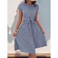 thumbnail image 5 of EASYBRA Pleated Dress Geometric Print Round Neck Short Sleeve Casual Beach Vacation Travel Dress Mid Length Pleated Skirt S–XL Multiple Colors, 5 of 7