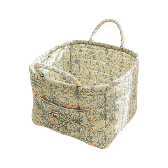 Quilted Floral Fabric Storage Basket, Collapsible Storage Bin with Dual Carry Handles, Large Capacity Decorative Fabric Organizer for Home Storage, Picnic, Bedroom, Bathroom