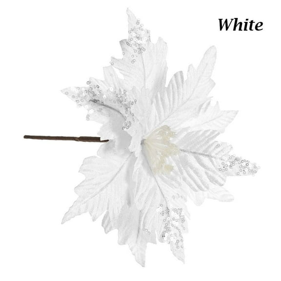 20cm New Party Supplies Wedding Favors Home Decoration Poinsettia Xmas Gift Christmas Tree Flowers Glitter Ornament WHITE