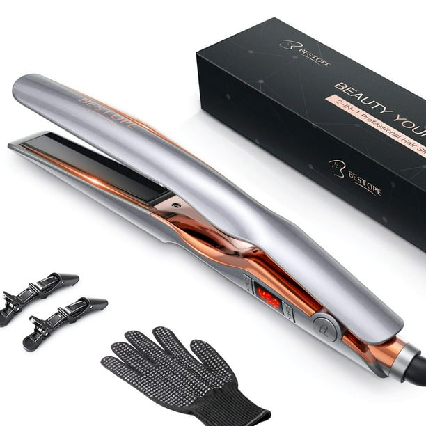 BESTOPE Hair Straightener and Curler 2 in 1, Professional Ceramic Flat