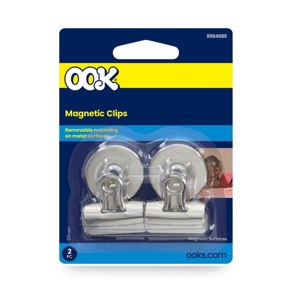 Ook Metal Magnetic Clips, 0.75 lb, Iron, Zinc Finish, Silver, 2 pack