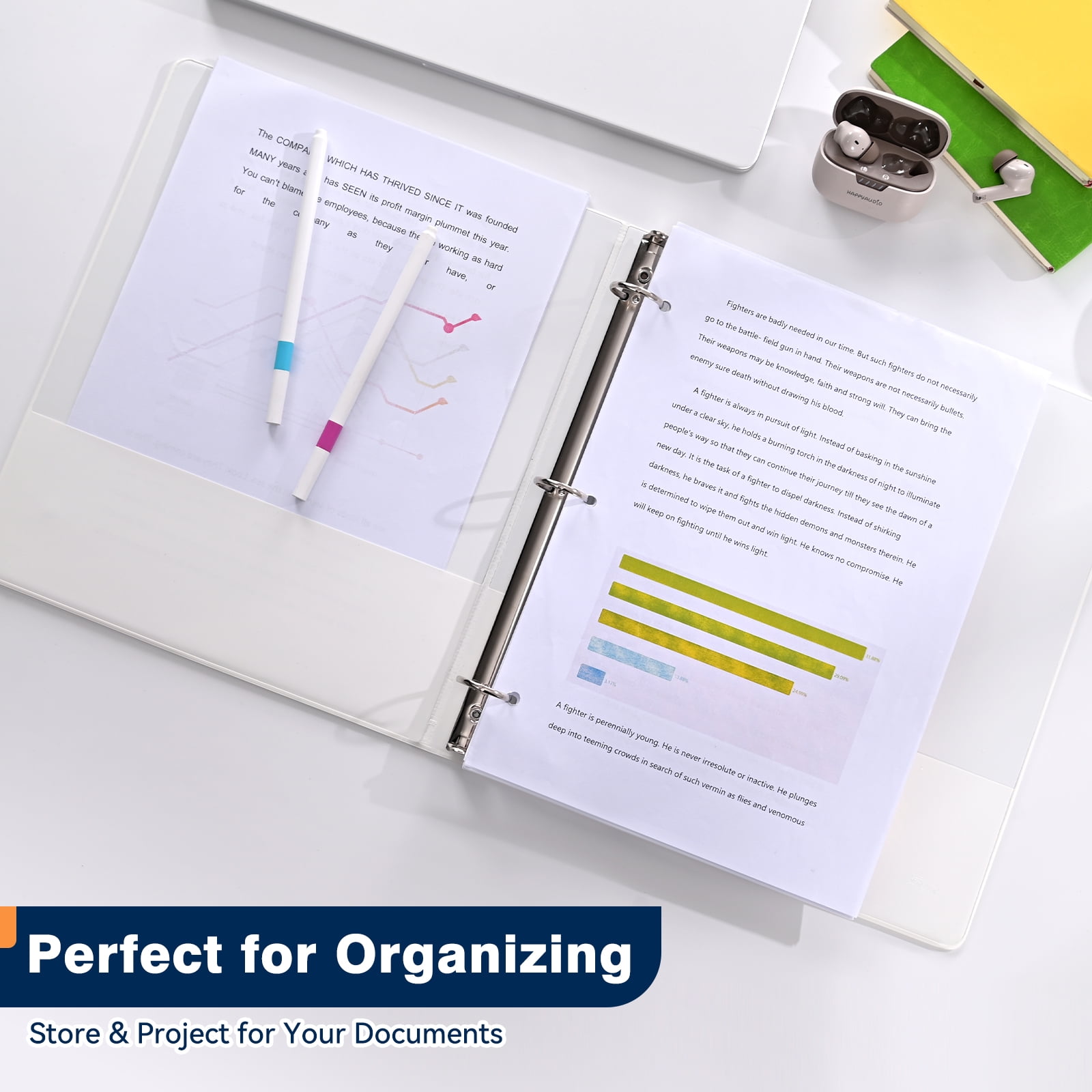SUIN Economy 1 inch 3 Ring Binder for Work, Clear View Cover, Two Pocket, 12-Pack, White