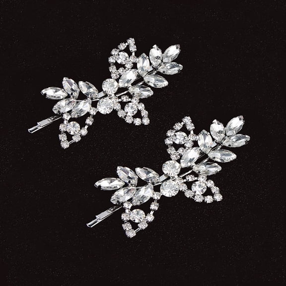 Rhinestone Bridal Hair Clips(2PCS) Leaf Wedding Hairpin Bride Pearl Crystal Hair Clips Silver Rhinestone Barrette Elegant Bridal Hair Accessories