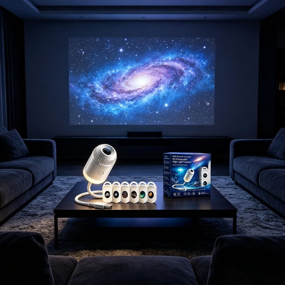 HD Smart Dynamic 5D Holographic Night Light Projector, 360° Rotatable HD Star Projector Plug and Play, USB Galaxy Night Light for Bedroom Ceiling Decoration (6 Films)