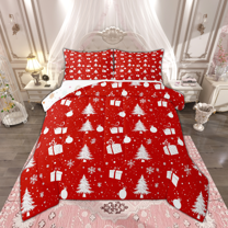Manfei Red White Xmas Queen Comforter Set for Children, Merry Christmas Bedding Sets, Happy New Year Festival Bedding Comforter Set, Microfiber Bedroom Decor, Reversible 3 Pieces