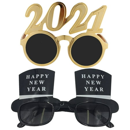 

2pcs 2021 Digital Glasses Frames Creative Spectacles Party Photo Props New Years Glasses (2021 Glasses + Happy New Year Glasses)