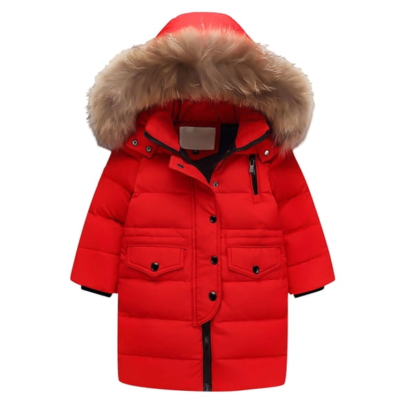 KAUOD Kids Long Parka Coats Winter Padded Waterproof Puffer Jackets Boys Girls Faux-F𝐮r Hood Quilted Snow Ski down Outwear