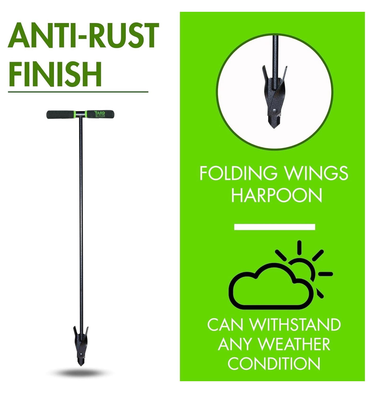 ICA-36 Compost Aerator - Lawn Care Tool for Aerating - Long-Handled - Power-Coated Steel Construction - Comfortable Cushioned Handles Garden Tool - Easy to Use
