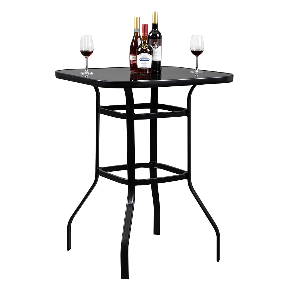 31.5" Outdoor Bistro Table, Square Steel Frame High Top Bar Table, All