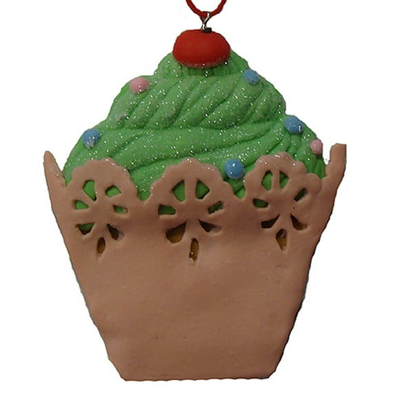 Roman 4" Brown and Green Sweet Memories Cupcake with Cherry on Top Christmas Ornament