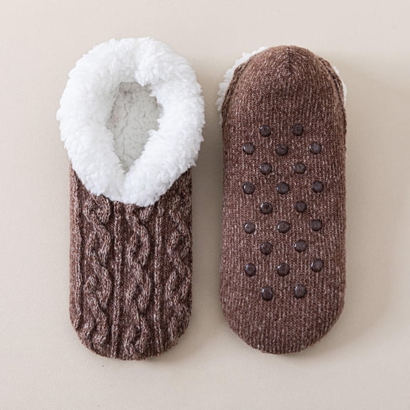Soft Non Grip Winter Warm Booties Cozy Indoor Outdoor Thermal Sleep Slipper Socks for Home Casual Use Coffee One Size