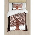 thumbnail image 3 of Nature Duvet Cover Set, Hand Drawn Tree Branch Roots with Modern Wavy Lines and Mandala Background Art, Decorative 3 Piece Bedding Set with 2 Pillow Shams, Queen Size, Maroon Brown, by Ambesonne, 3 of 3