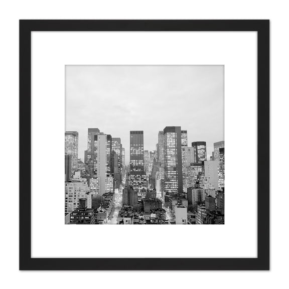 New York Midtown Manhattan Skyscrapers 1975 8X8 Inch Square Wooden Framed Wall Art Print Picture with Mount