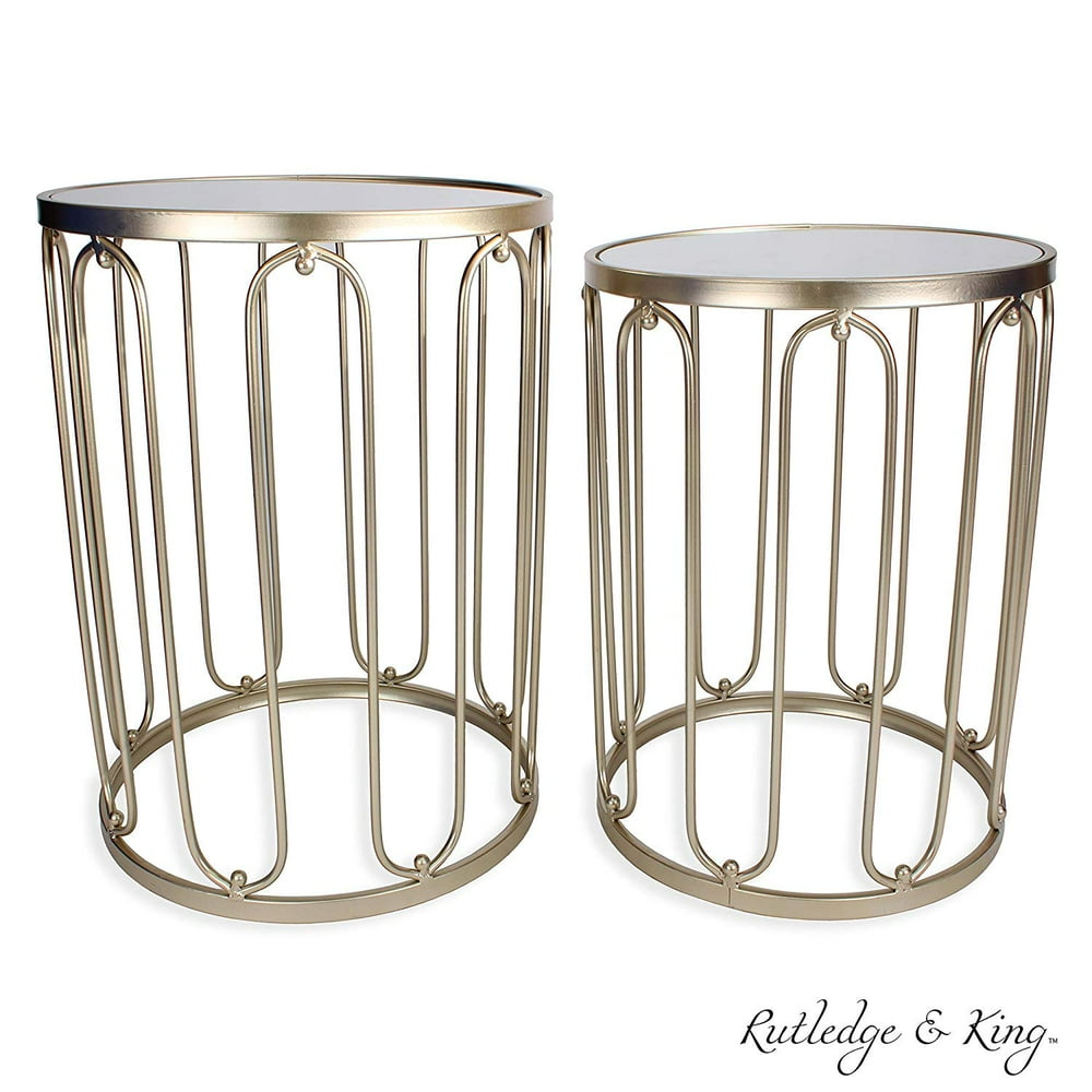 Round End Table Set Gold End Tables with Mirrored Tops Nesting