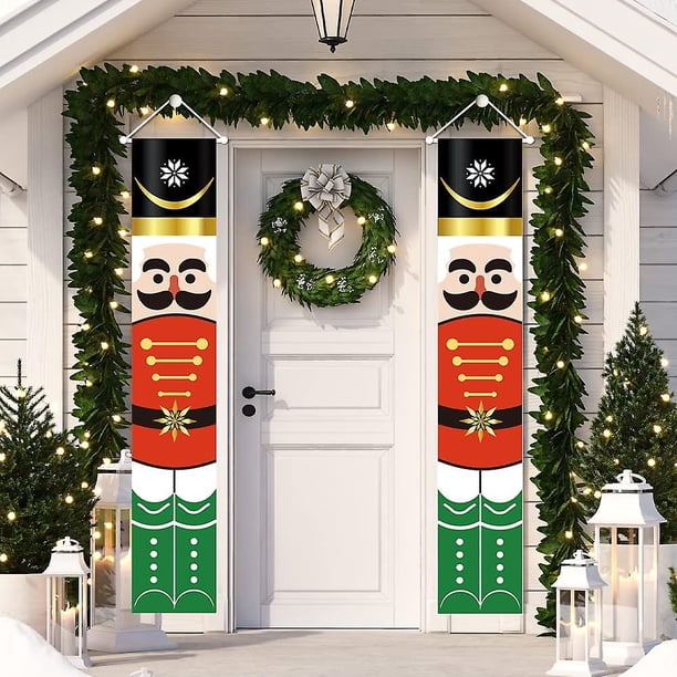 Pancarta De Cascanueces De Navidad Navidad - Letrero De Porche Decoraciones Navideñas Interiores Al Aire Libre, Letreros De Navidad Verticales De Soldado Cascanueces, Pancarta Para Frente D