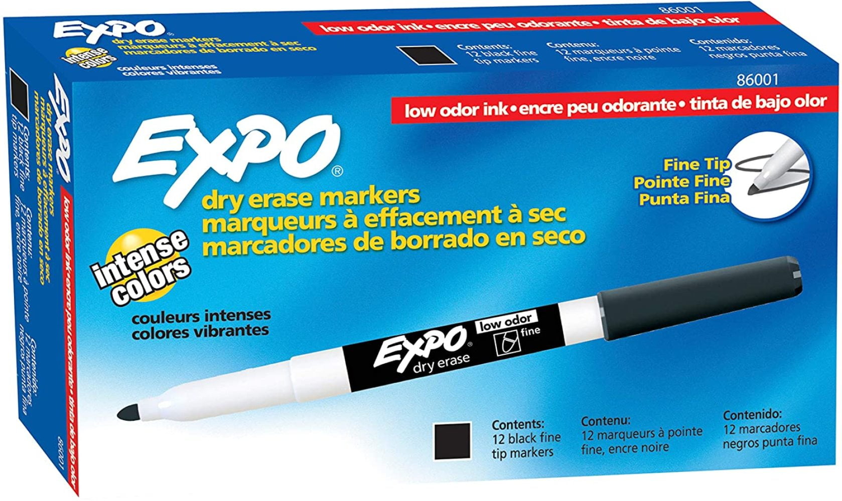 EXPO 86001 Low Odor Dry Erase Marker, Fine Point, Black (Pack of 12)