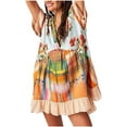 thumbnail image 5 of Women Boho Mini Dress Deep V Neck Fashion Floral Print Sundress Beach Babydoll Flowy Cap Sleeve Summer Dress 2024, 5 of 6