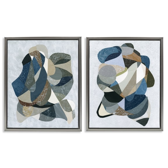 Stupell Industries Neutral Geometric Patterns Geometric Painting Gray Floater Framed Canvas Art Print Wall Art, 31 x 25, Set of 2