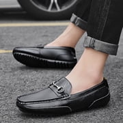 Winter Men's Casual Loafers Slip On Outdoor Fuzzy Furry Loafers Leather Warm Comfortable Shoes Male Driving Shoes Moccasins Classic Penny Loafer Flats Boat Shoes