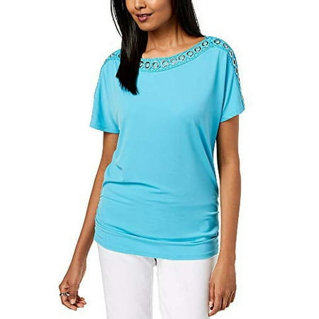 JM Collection Grommet-Trim Ruched Top (Intrepid Blue, XL)