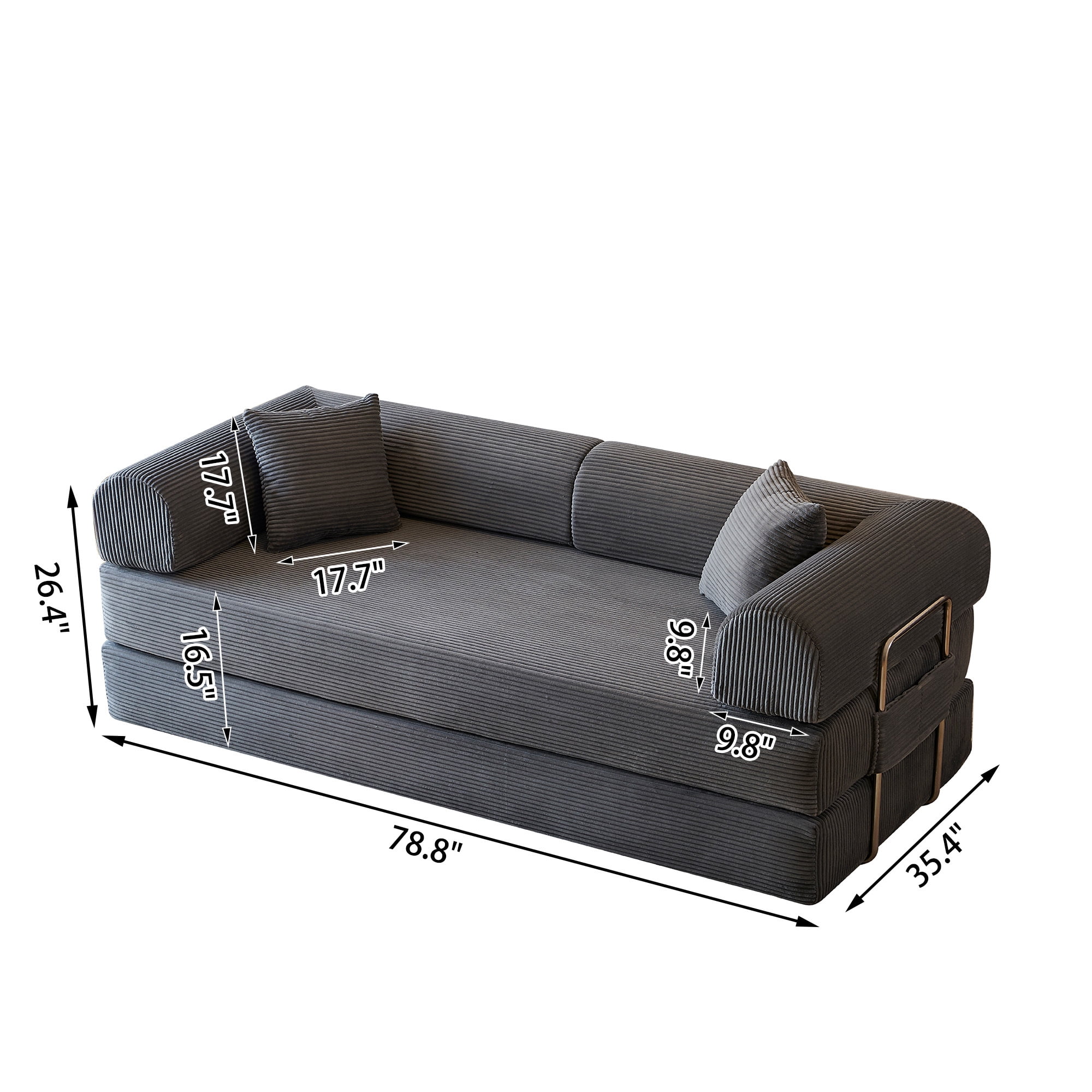 78.8" Compression Boneless Floor Sofa Bed, Convertible Couch with L-Shaped Armrests, Upholstered Modular Futon Sleeper Loveseat