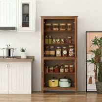 Kepooman 64" Pantry Cabinet with 3 Adjustable Shelves and 4-Door, Stand Pantries for Kitchen, Oak