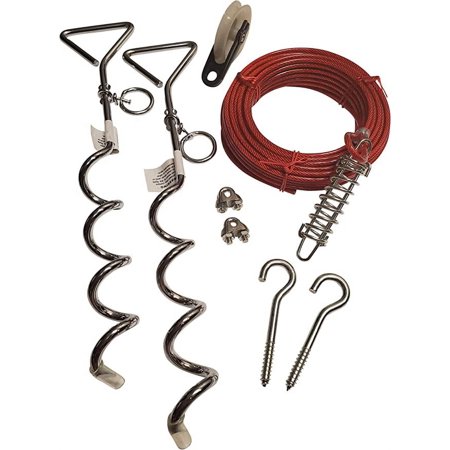 Dog Trolley Tie Out Dog Run Kit (Ground Spirals Included)