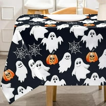 Halloween Tablecloth Spooky Ghost Pumpkin Spider Web Fabric Table Cloth Trick or Treat Table Cover for Picnic Home Kitchen Party Dining Table Decor