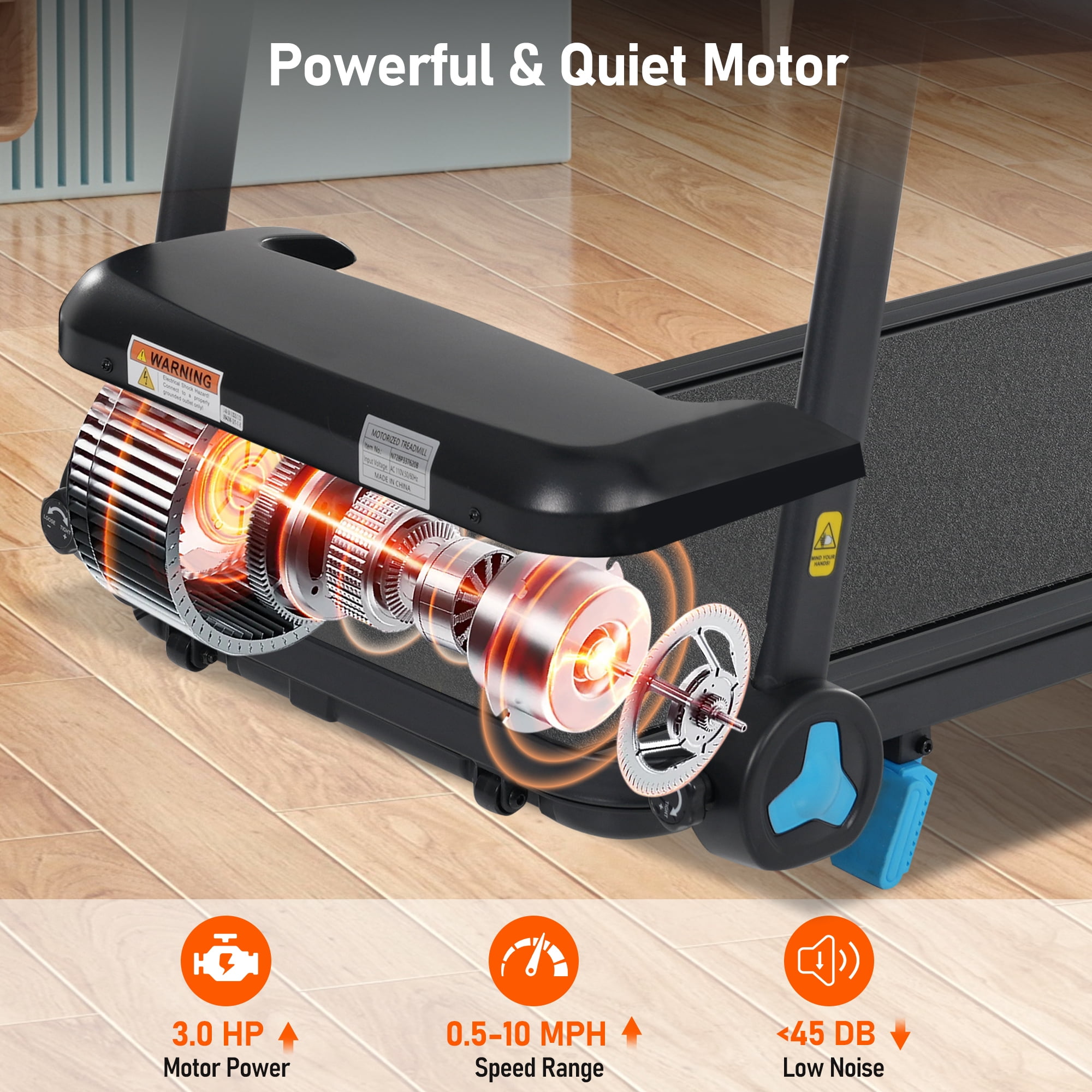 Euroco 300 LBS Portable Folding Treadmill with 8% Incline, 3.0HP Quiet Walking Pad Treadmill with Heart Rate Sensor,LED Display,Handle Bar, Walking Running Treadmill for Home Office