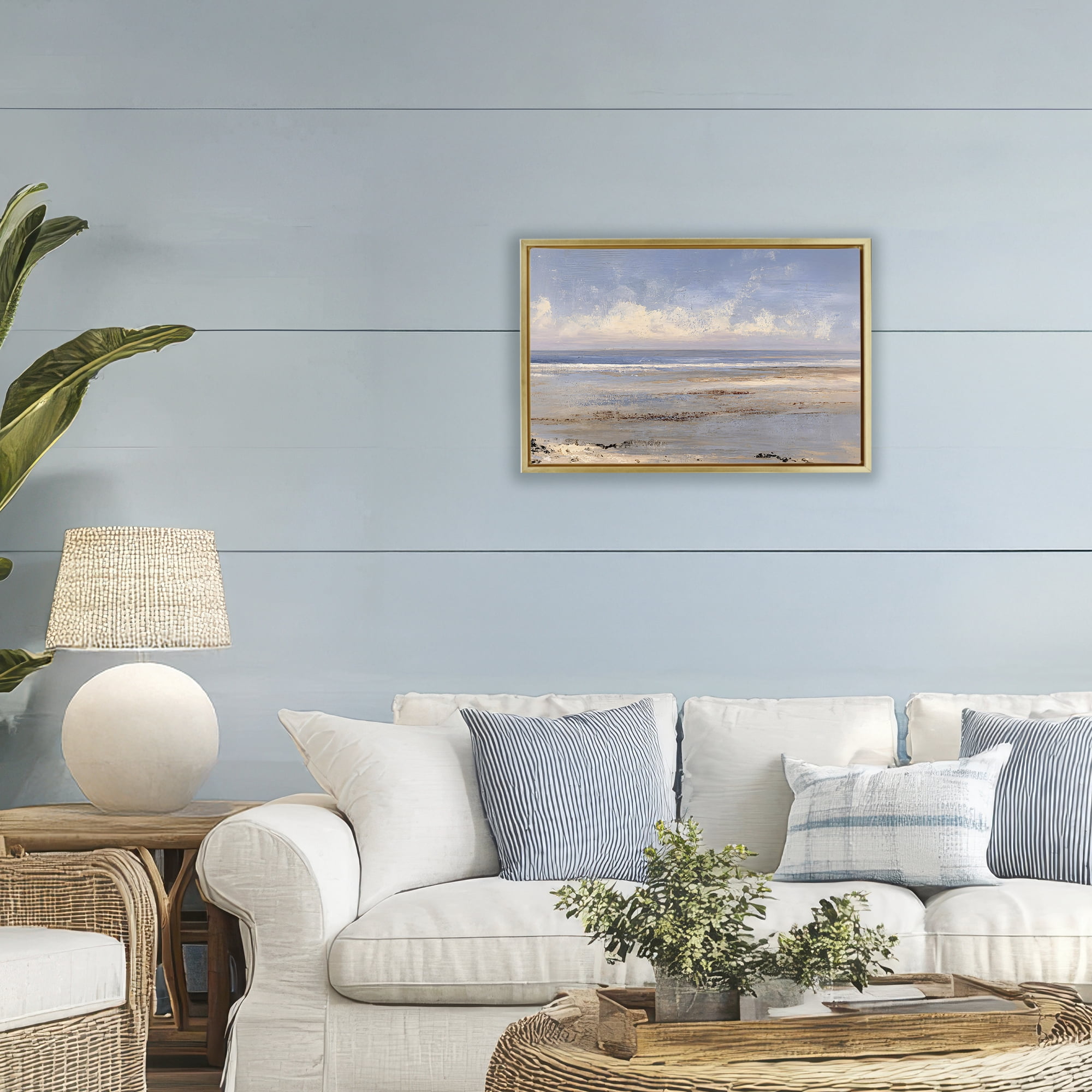 Stupell Industries Rustic Ocean Horizon Impression Gold Framed Floater Canvas Wall Art, design by Jacky Ngan