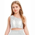 thumbnail image 3 of TiaoBug Kids Girls Glitter Crop Tops Sequin Sparkly Vest Figure Skating Evening Prom Cropped Tank Top Dancewear White 10, 3 of 5