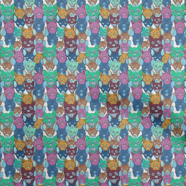 oneOone Polyester Spandex Turquoise Blue Fabric Cat Sewing Craft Projects Fabric Prints By Yard 56 Inch Wide