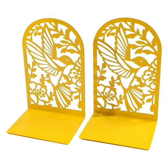 2Pcs Hollow Book Ends for Shelves Heavy Duty Metal Bookends Hollowed Bird Flower Bookends Desk Book Ends Book Stopper