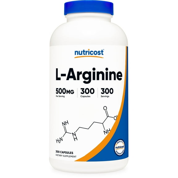 Nutricost L-Arginine 500mg, 300 Capsules - Vegetarian Health Supplement
