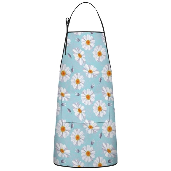 Lightblue Daisy Flower Purple Petals Apron-Garden Aprons for Women with Pockets-Cotton Linen Waterproof Kitchen Cooking Gardening Aprons Adjustable for Kitchen,Cooking,BBQ and Salon 33x27 Inch