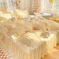 thumbnail image 2 of Juego de cama de princesa Kawaii Seersucker para niñas, algodón lavado, estilo coreano, funda de edredón de encaje con volantes de lujo, falda de cama tamaño Queen, 2 of 6