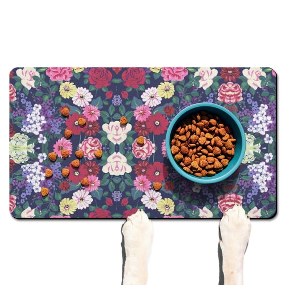 Blossom Pet Food Mat - Nature-Inspired Floral Print, Waterproof Dog Bowl Mat with Sponge Core & Anti-Mess Design