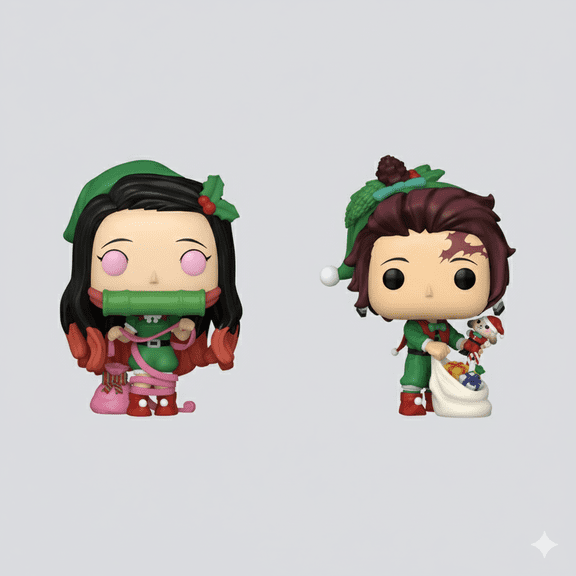 Funko Pop! Animation: Demon Slayer - Holiday Tanjiro Kamado #2032 & Nezuko Kamado #2033 Vinyl Figure Bundle