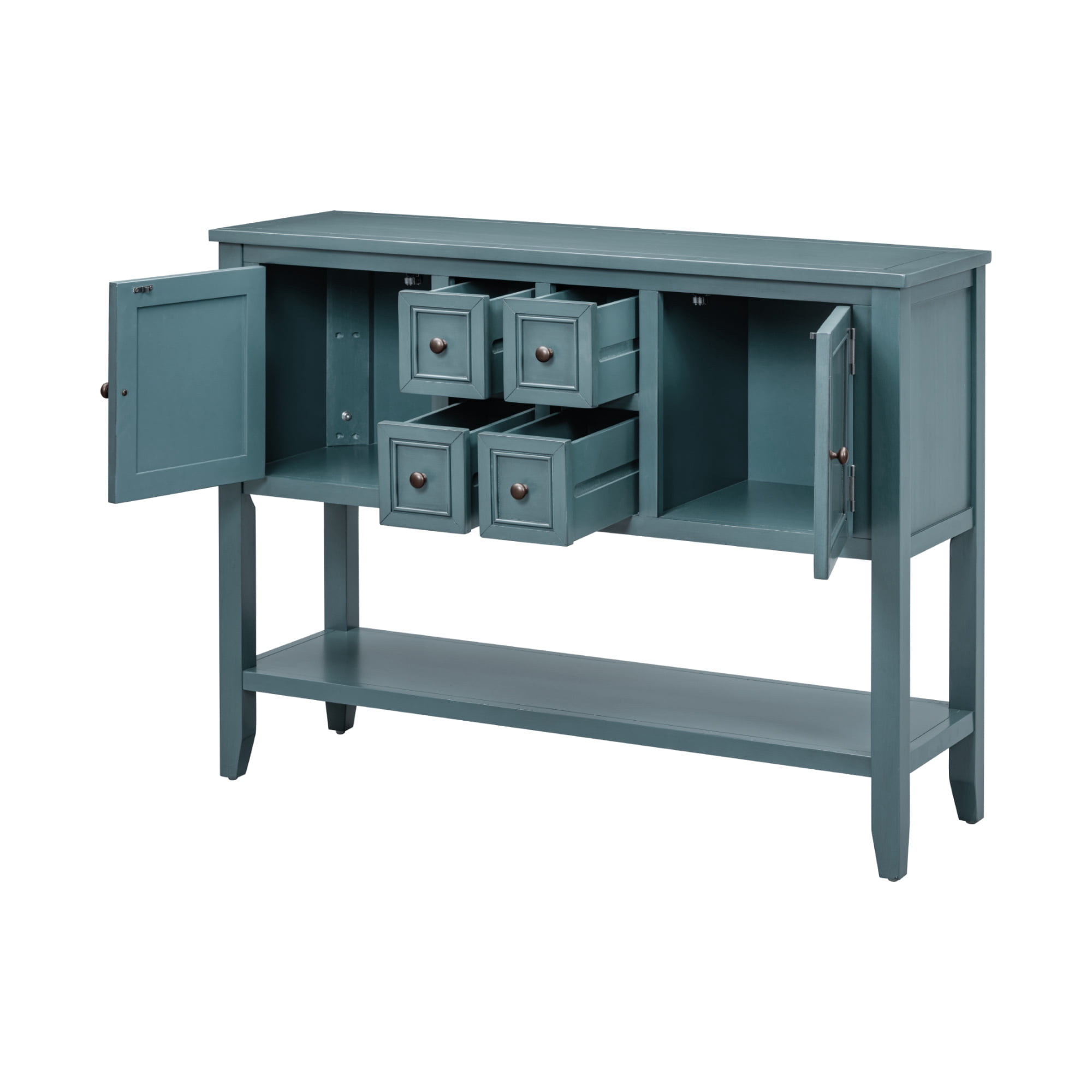 EUROCO 44.5" Console Table Sofa Table, Solid Wood Entryway Table with 4 Small Drawers, 2 cabinets and Bottom Shelf for Living Rooms, Entrances and Kitchens, Dark Blue