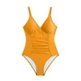 thumbnail image 4 of Loopsun Womens Swimsuits, Summer Swimsuit for Women, Women's Solid Double Thin Strap Pleated Swimsuit Yellow S, 4 of 5