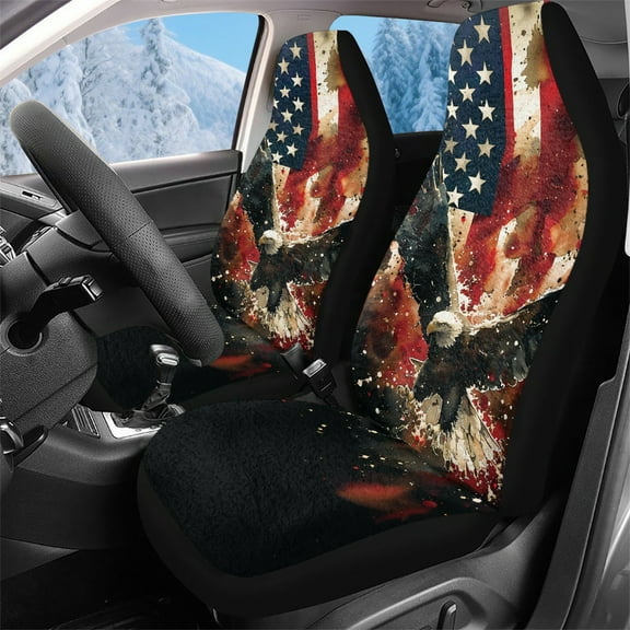 Garronmavis American Flag Eagle Fluffy Car Seat Covers High Back Stretchy Front Seats Cover Car Decor Accessories