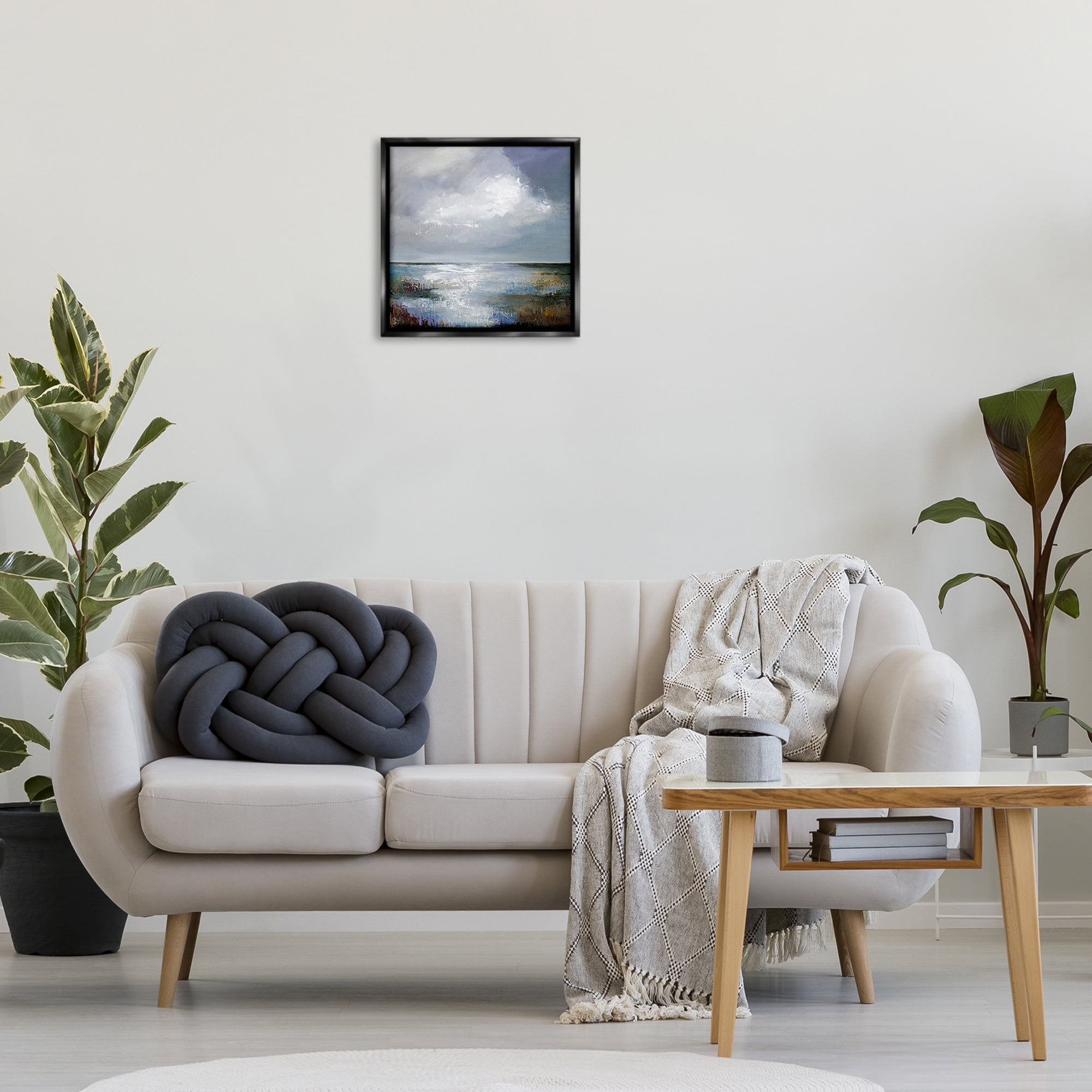 Stupell Industries Sun Reflection Ocean Surface Landscape & Nature Painting Black Floater Framed Canvas Art Print Wall Art, 18 x 18