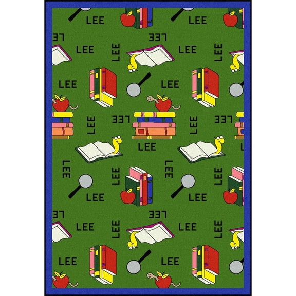 Joy Carpets Kid Essentials Bookworm (Spanish) 7'8" x 10'9" Area Rug in Color Green