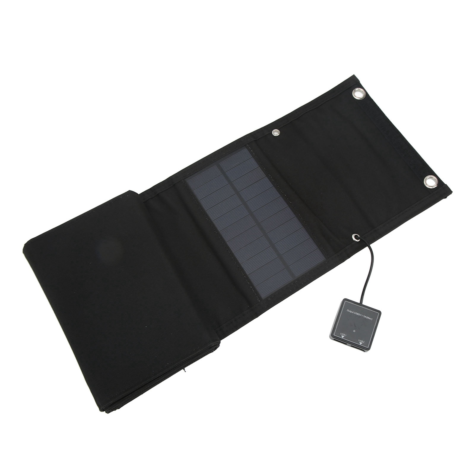 BIMZUC 25W 5V Foldable Solar Charger Kit 8-Fold Monocrystalline Silicon Solar Panels Dual USB Output Climbing Buckle 1 to 3 Cable Portable Off-Grid Power for Camping RV 43.7 inches / 111 cm Black