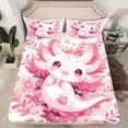 thumbnail image 2 of Feelyou Girly Pink Axolotl Queen Sheet Sets, Cartoon Cherry Blossoms Flat Sheet, Teens Kids Girls Women Queen Fitted Sheet, Microfiber Bedroom Decor, 4 Pieces, 2 of 7